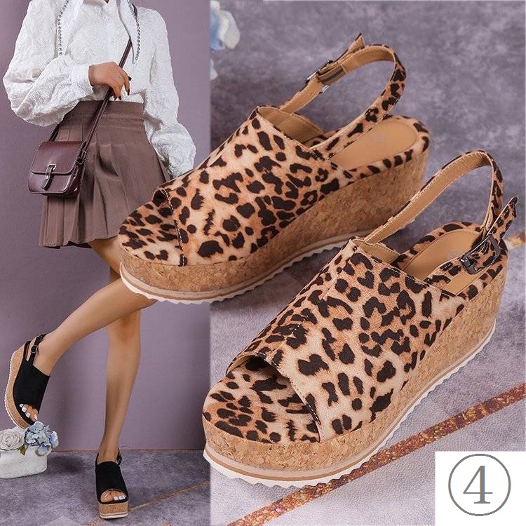 Giày Sandal Đế Xuồng Bện Dây Họa Tiết Da Báo Phong Cách Âu Mỹ Mùa Hè 2023 Kích Thước Lớn Mẫu Mới Cho Nữ He