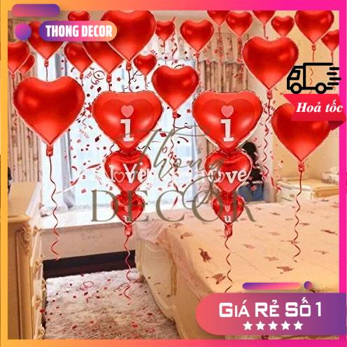Bong bóng bay trái tim, 3 tầng chữ I Love You màu đỏ, bóng tráng nhôm, lá nhôm trang trí tiệc sinh nhật