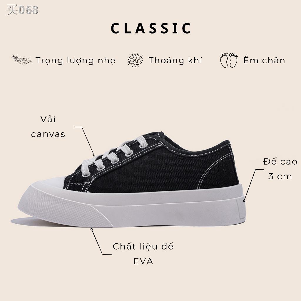 【HOT】♞✣✤Giày Thể Thao Nữ Đế Cao Bánh Mì Vải Canvas Basic Cổ Thấp 3 Màu Trắng, Đen, Hồng giayBOM Classics B1362