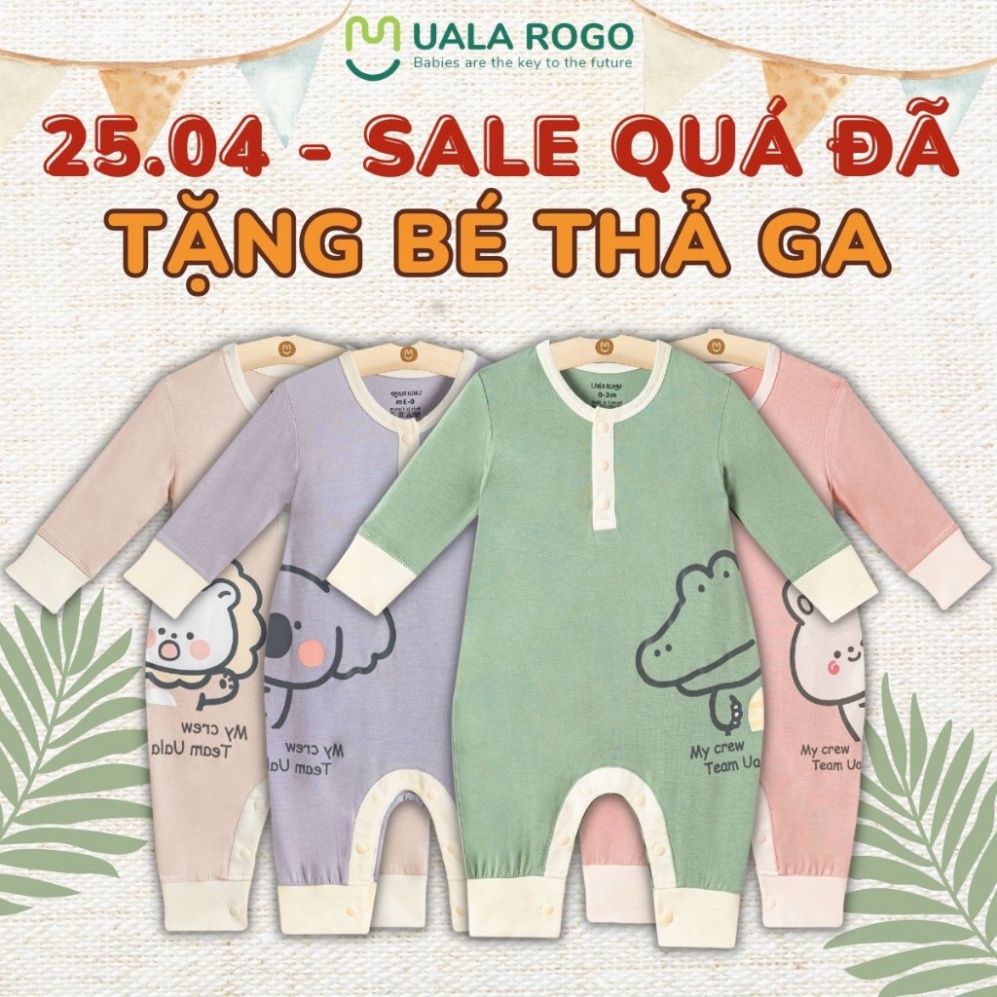 Bodysuit sơ sinh cho bé Ualarogo 0-12 tháng vải sợi tre cúc giữa dài tay mềm mại thấm hút co giãn 2084