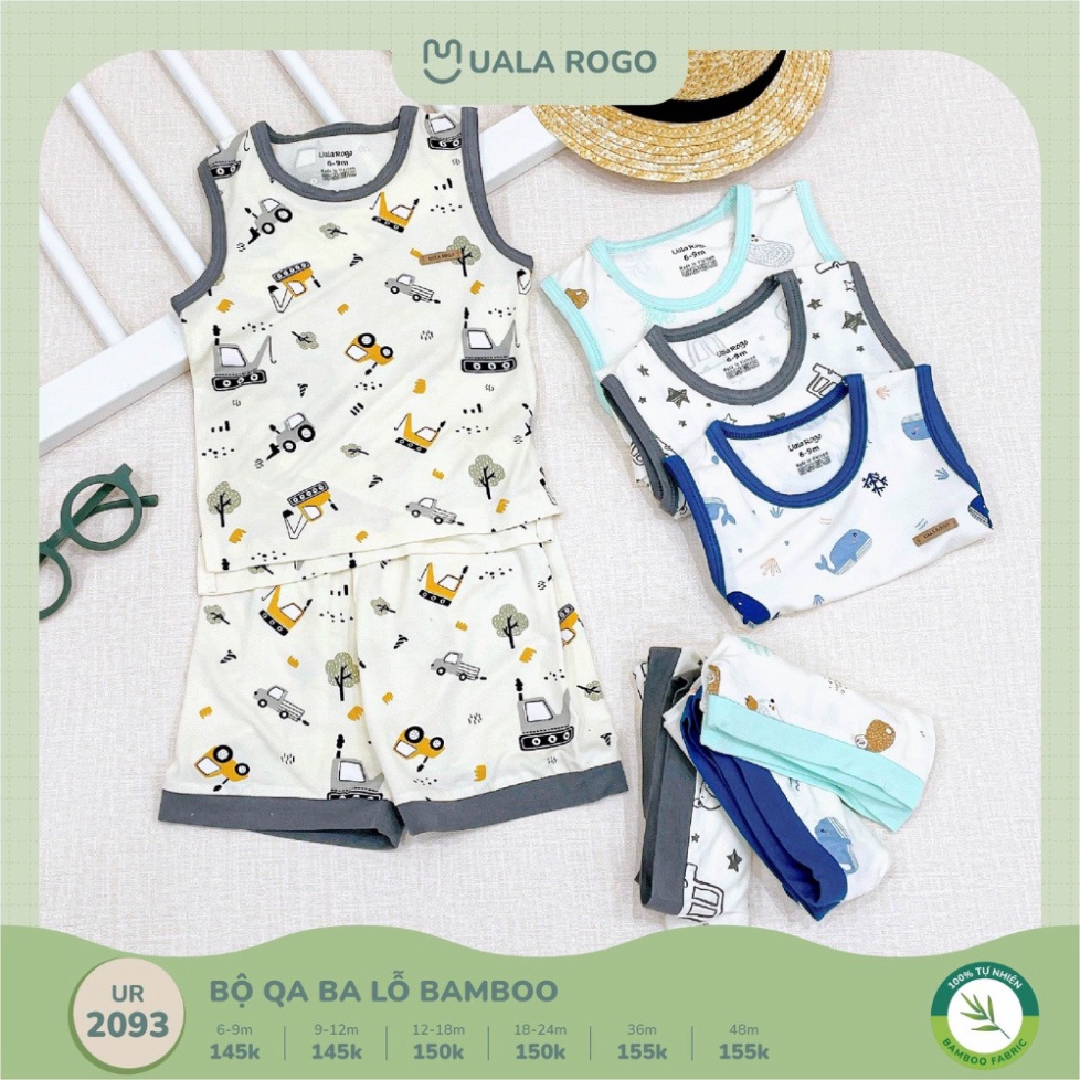 Bộ quần áo ba lỗ cho bé Ualarogo 6 tháng - 4 tuổi vải sợi tre BAMBOO mềm mại thấm hút thoáng mát 2093