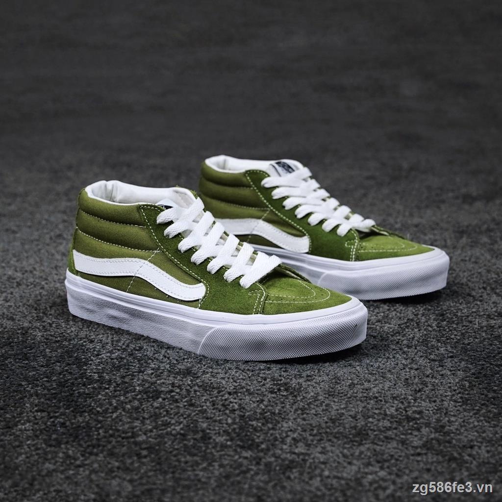 Giày Thể Thao Vans SK8-Mid Vải Canvas Cổ Cao Màu Trắng Bơ Xanh Lá Giản Dị Dành Cho Nam Và Nữ