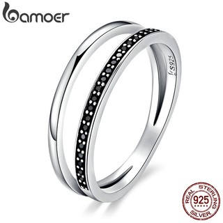 Nhẫn hai lớp BAMOER SCR082 bạc 925 thật đính đá cz đen trong suốt cao cấp có thể xếp chồng dùng làm quà tặng dành cho nữ