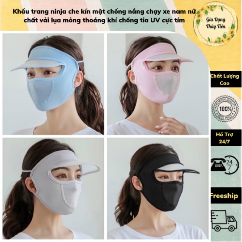 Khẩu trang ninja che kín mặt chống nắng chạy xe nam nữ chất vải lụa mỏng thoáng khí chống tia UV cực tím