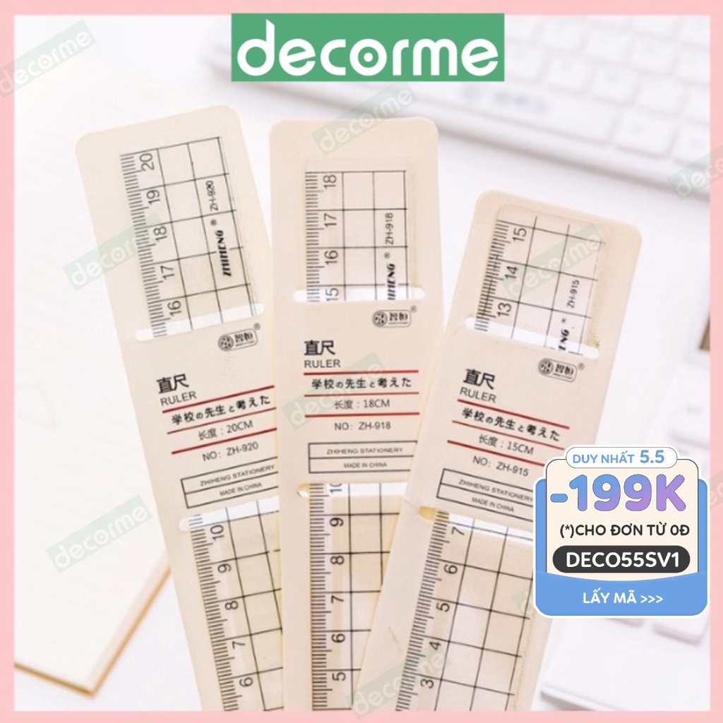 Thước kẻ nhựa trong suốt Caro, thước kẻ acrylic 20cm 18cm 15cm thiết kế đơn giản Decorme