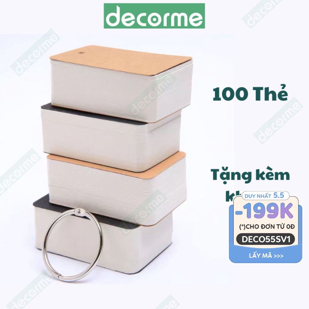 Thẻ học từ vựng Decorme flashcard 100 thẻ loại dày đẹp hỗ trợ học tiếng Anh, tiếng Trung, Nhật, Hàn