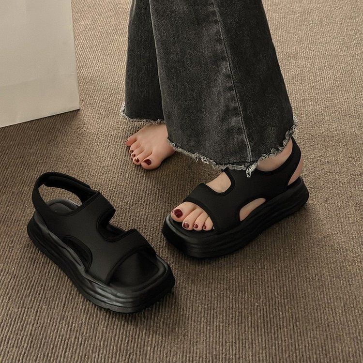 Giày Sandal Đế Dày Tăng Chiều Cao Co Giãn Phong Cách Roman Cổ Điển Mới Cho Nữ