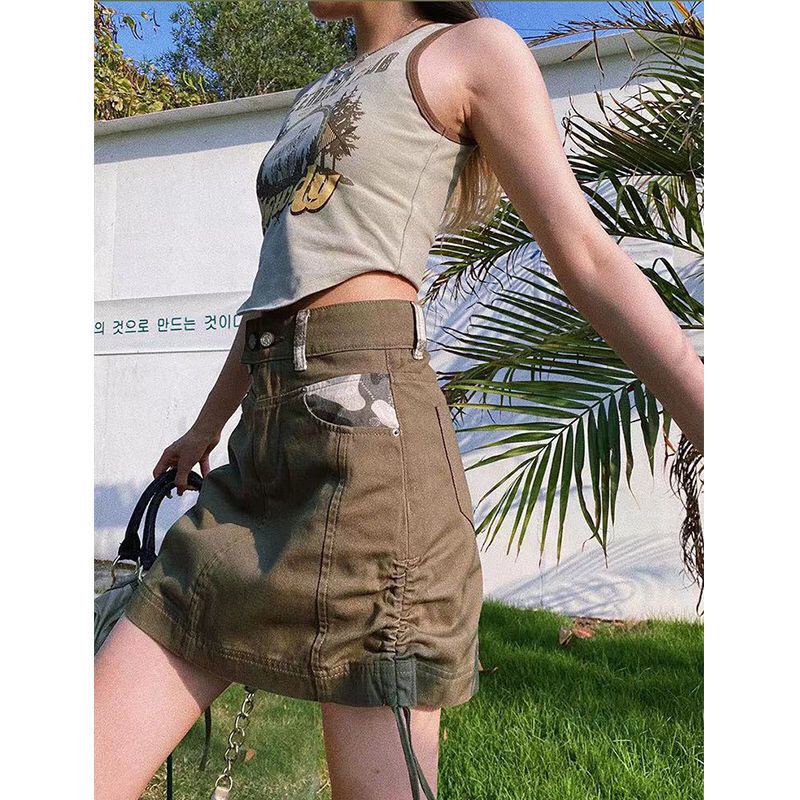 Chân váy denim JSC lưng cao buộc dây ôm dáng phong cách cổ điển Mỹ thời trang mùa hè dành cho nữ