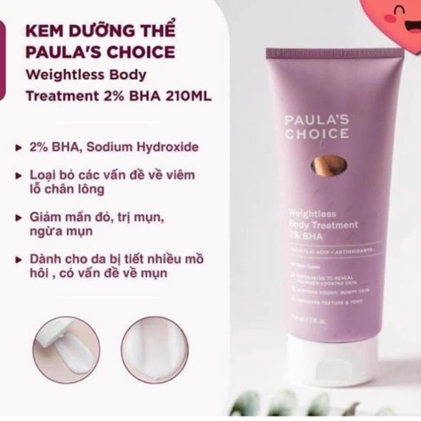 Kem dưỡng thể 2% BHA Paula's Choice Weightless Body Treatment Giúp ngừa viêm lỗ chân lông 210ml