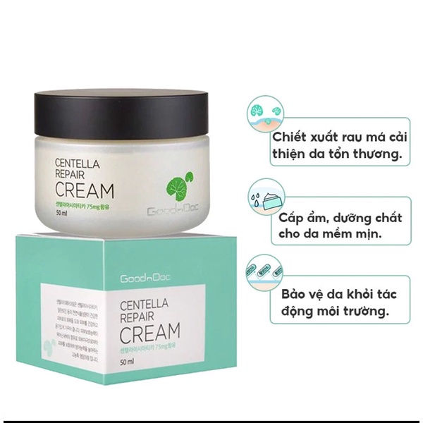 Kem Rau Má GoodnDoc Centella Repair Cream Dưỡng Ẩm Phục Hồi Giảm Thâm Nám Trắng Sáng Da 50ml