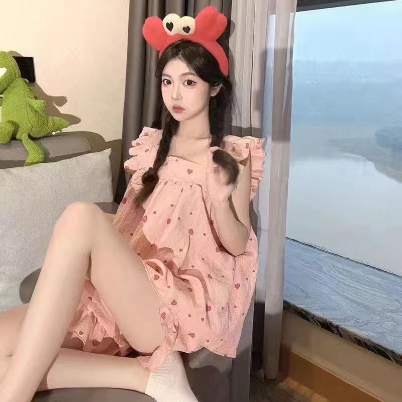 Đầm Ngủ Hai Dây Bằng Vải Lanh Cotton Mỏng Phong Cách Mùa Hè Cho Nữ