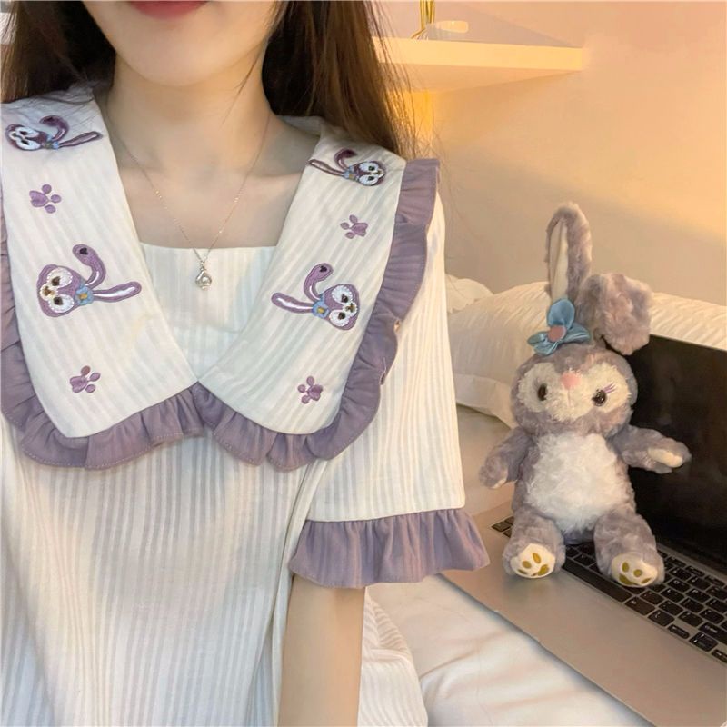 Bộ Đồ Ngủ Tay Ngắn Cổ Búp Bê Phong Cách Nhật Bản Thời Trang Mùa Hè Xinh Xắn Cho Nữ