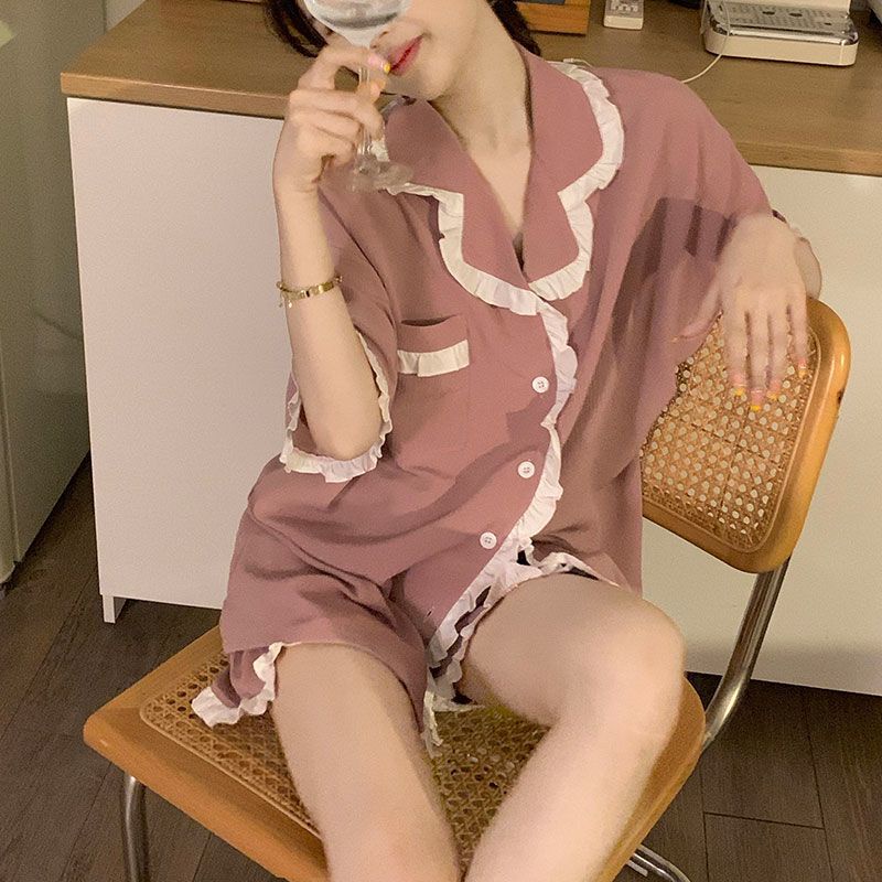 Bộ Đồ Ngủ Áo Cardigan Ngắn Tay Phối Quần Short Phong Cách Nhật Bản Đơn Giản Thời Trang Mùa Hè Cho Nữ