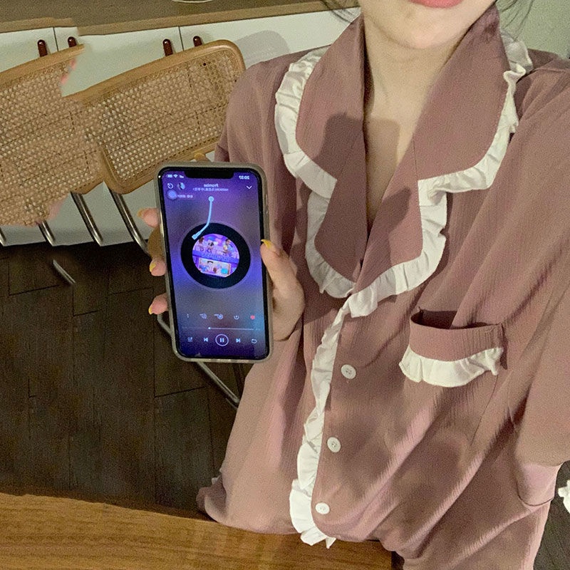 Bộ Đồ Ngủ Áo Cardigan Ngắn Tay Phối Quần Short Phong Cách Nhật Bản Đơn Giản Thời Trang Mùa Hè Cho Nữ