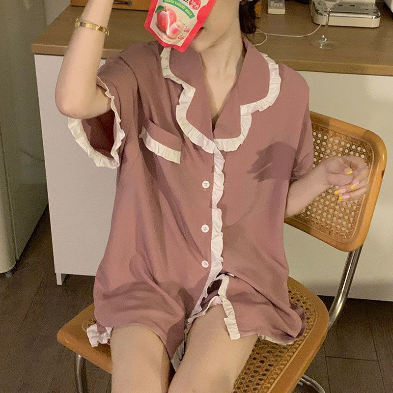 Bộ Đồ Ngủ Áo Cardigan Ngắn Tay Phối Quần Short Phong Cách Nhật Bản Đơn Giản Thời Trang Mùa Hè Cho Nữ