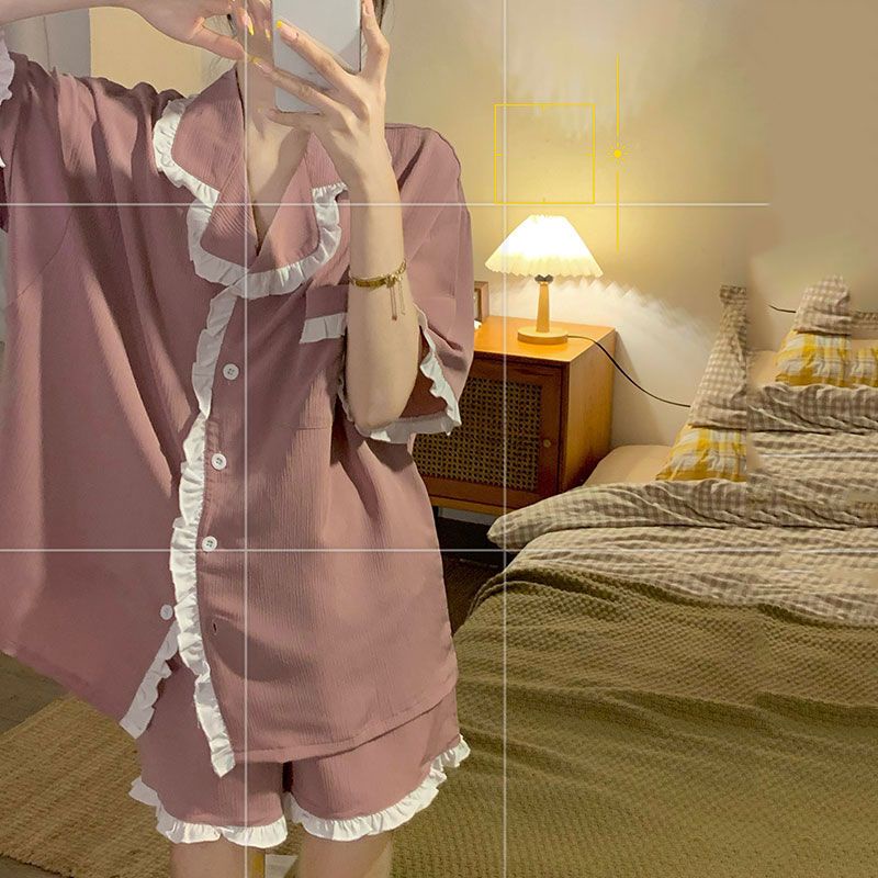 Bộ Đồ Ngủ Áo Cardigan Ngắn Tay Phối Quần Short Phong Cách Nhật Bản Đơn Giản Thời Trang Mùa Hè Cho Nữ