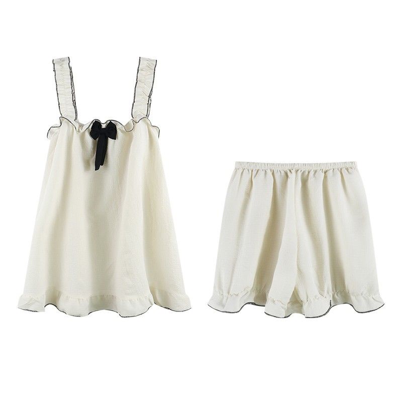 Bộ Đồ Ngủ Hai Dây Màu Trắng Đen Phong Cách Nhật Bản Dễ Thương Thời Trang Mùa Hè Cho Nữ