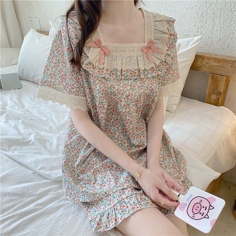 Bộ Đồ Ngủ Tay Ngắn Phối Ren Mỏng Thời Trang Mùa Hè Dễ Thương Cho Nữ