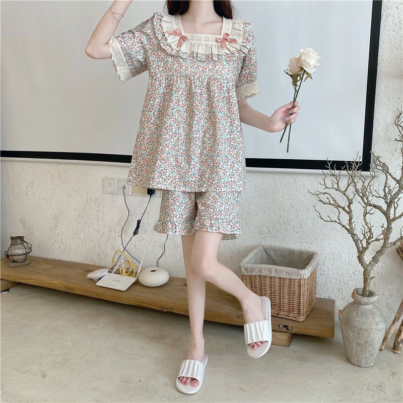 Bộ Đồ Ngủ Tay Ngắn Phối Ren Mỏng Thời Trang Mùa Hè Dễ Thương Cho Nữ