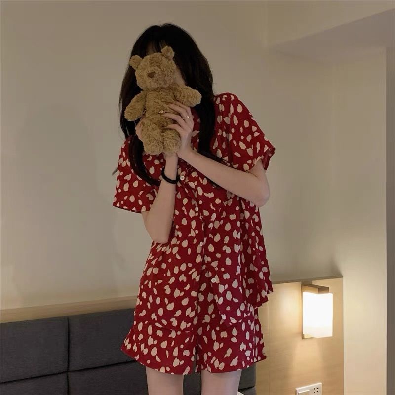 Bộ Đồ Ngủ Tay Ngắn Mỏng Nhẹ Phong Cách Hàn Quốc Thời Trang Mùa Hè Xinh Xắn Cho Nữ