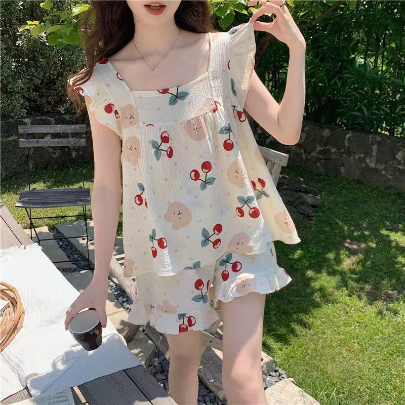Bộ Đồ Ngủ Áo Tay Ngắn Phối Quần Short Dáng Rộng Thời Trang Mùa Hè Nhật Bản Xinh Xắn Cho Nữ