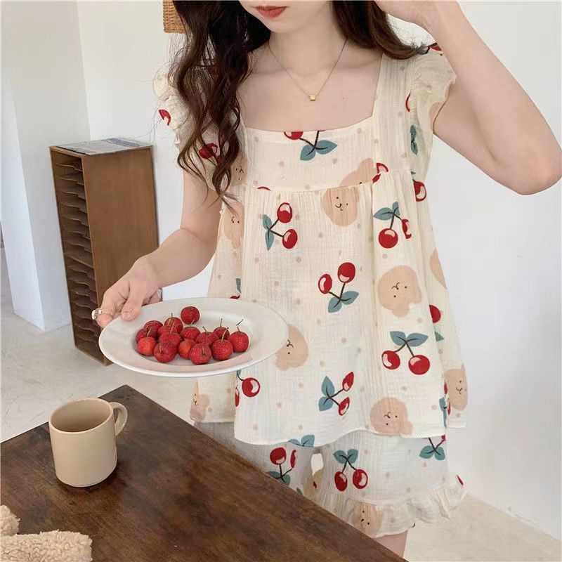 Bộ Đồ Ngủ Áo Tay Ngắn Phối Quần Short Dáng Rộng Thời Trang Mùa Hè Nhật Bản Xinh Xắn Cho Nữ