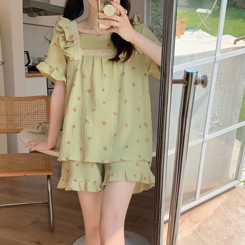 Bộ Đồ Ngủ Hai Mảnh Áo Tay Ngắn Phối Quần Short Phong Cách Nhật Bản Dễ Thương Thời Trang Mùa Hè Cho Nữ