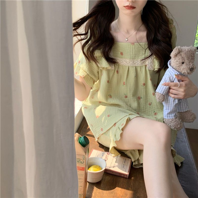 Bộ Đồ Ngủ Hai Mảnh Áo Tay Ngắn Phối Quần Short Phong Cách Nhật Bản Dễ Thương Thời Trang Mùa Hè Cho Nữ