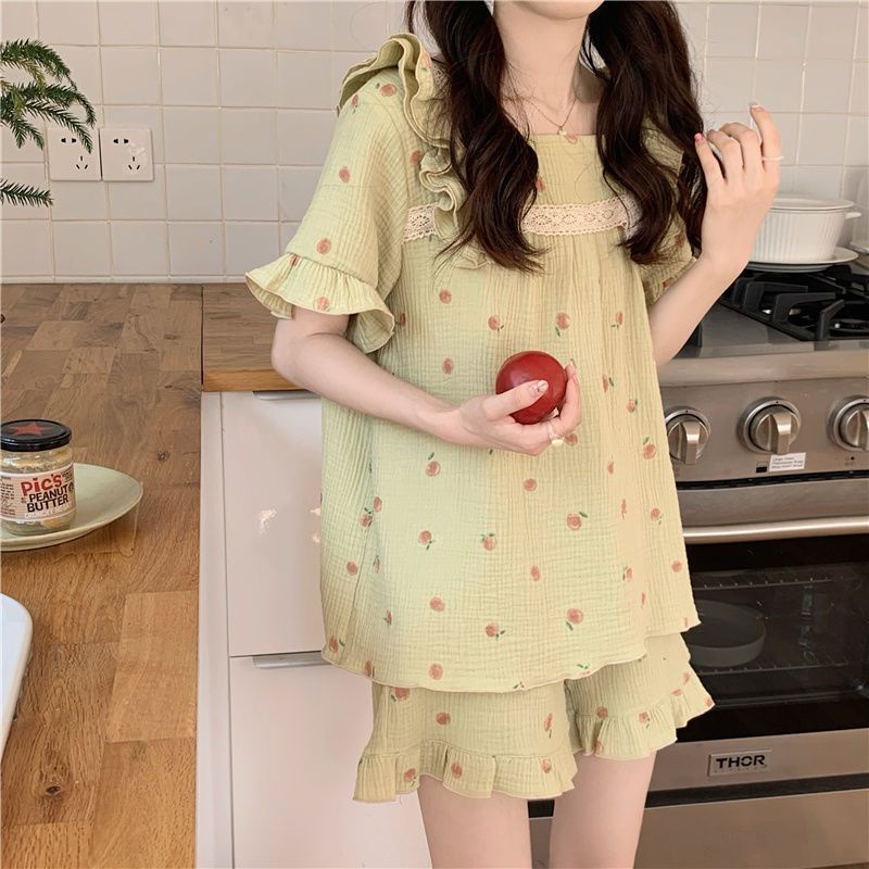 Bộ Đồ Ngủ Hai Mảnh Áo Tay Ngắn Phối Quần Short Phong Cách Nhật Bản Dễ Thương Thời Trang Mùa Hè Cho Nữ