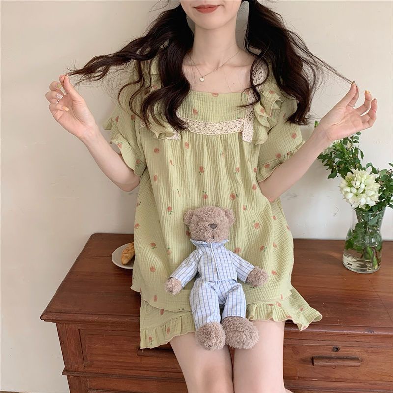 Bộ Đồ Ngủ Hai Mảnh Áo Tay Ngắn Phối Quần Short Phong Cách Nhật Bản Dễ Thương Thời Trang Mùa Hè Cho Nữ