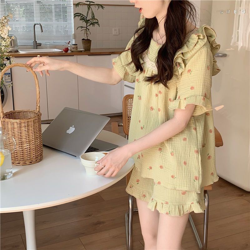 Bộ Đồ Ngủ Hai Mảnh Áo Tay Ngắn Phối Quần Short Phong Cách Nhật Bản Dễ Thương Thời Trang Mùa Hè Cho Nữ