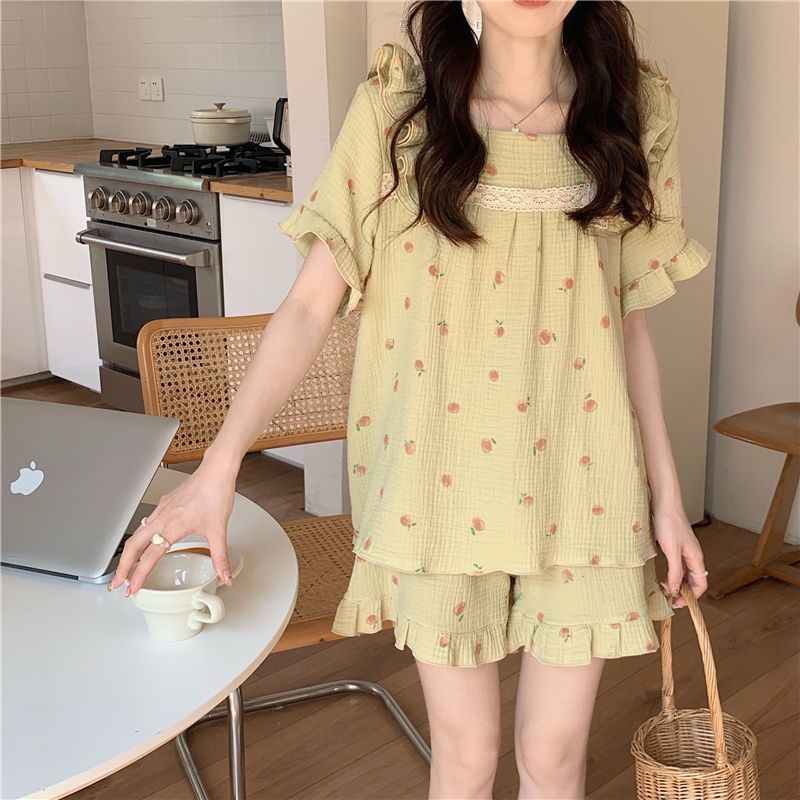 Bộ Đồ Ngủ Hai Mảnh Áo Tay Ngắn Phối Quần Short Phong Cách Nhật Bản Dễ Thương Thời Trang Mùa Hè Cho Nữ