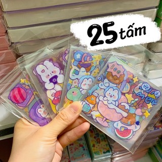 Set sticker 25 tấm hình dán Sticker dễ thương dán trang trí sổ, album