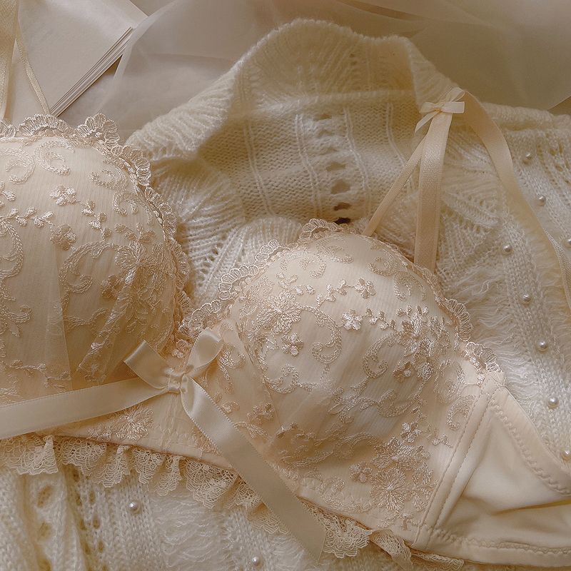 Bộ Đồ Lót Ren Không Gọng Thép Thêu Họa Tiết Xinh Xắn Theo Phong Cách Nhật Bản Dành Cho Nữ