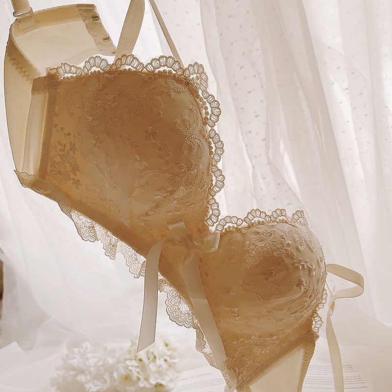 Bộ Đồ Lót Ren Không Gọng Thép Thêu Họa Tiết Xinh Xắn Theo Phong Cách Nhật Bản Dành Cho Nữ