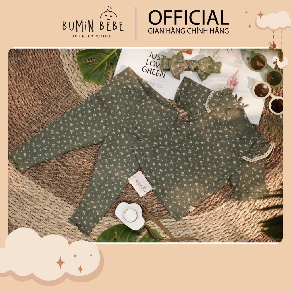 Set Bộ Áo Quần Mùa Hè CHo Bé Gái Vai Ren Cotton Thông Hơi Green , Cho Bé 1 Đến 18 Tháng, 4 Đến 11kg