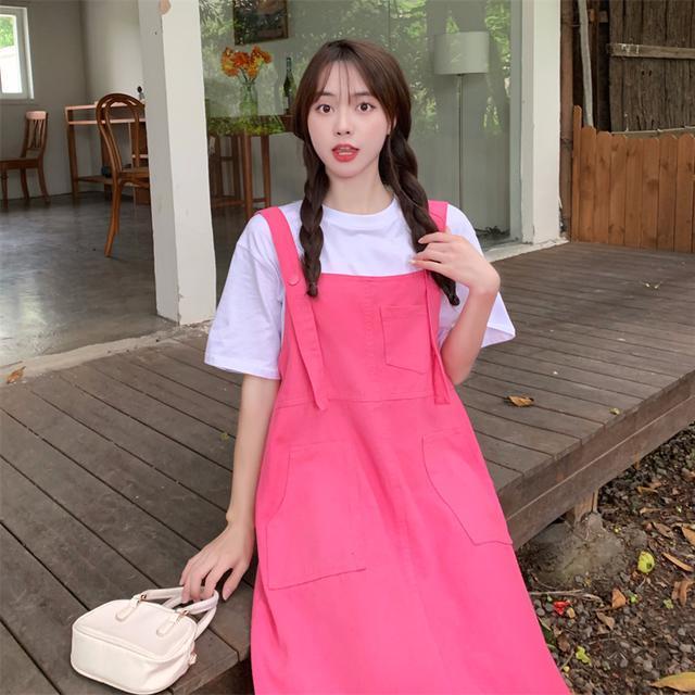 Đầm Lửng Hai Dây Dáng Rộng Màu Kẹo Ngọt Thời Trang Thường Ngày