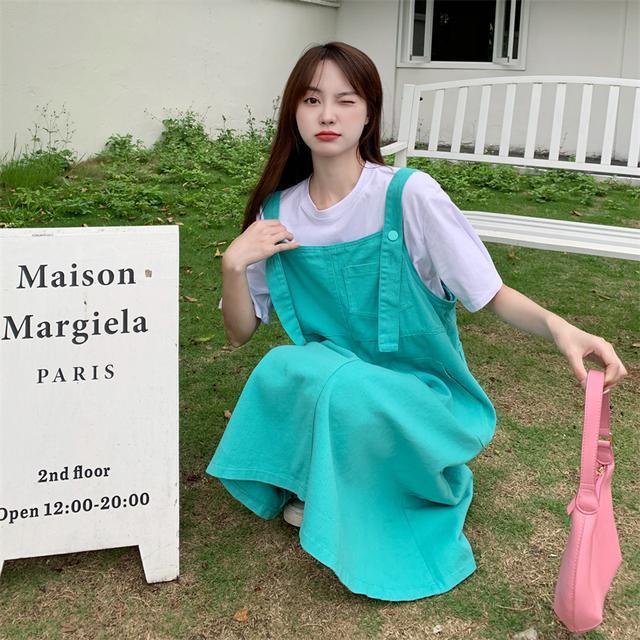 Đầm Lửng Hai Dây Dáng Rộng Màu Kẹo Ngọt Thời Trang Thường Ngày