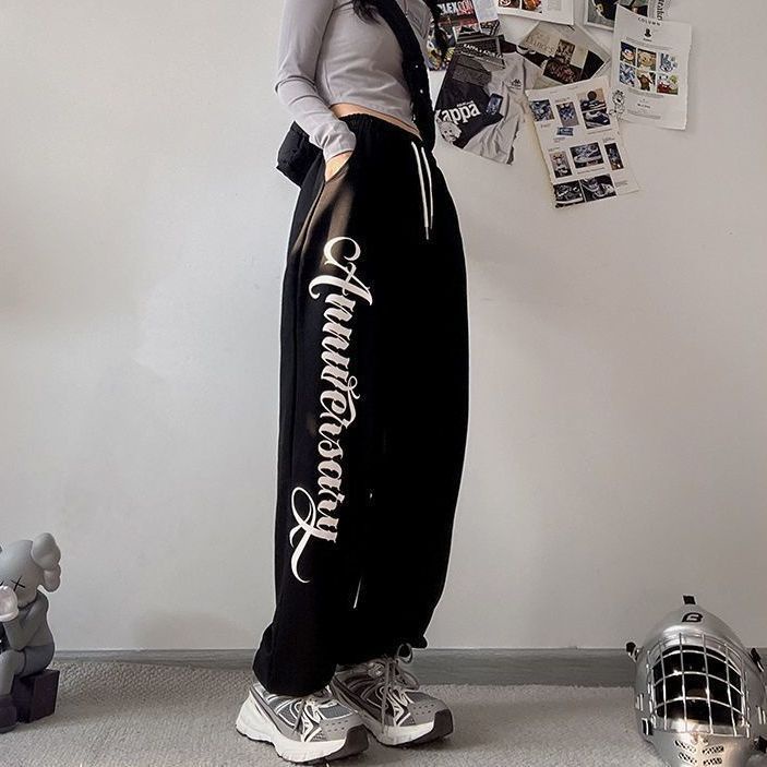 Quần Thể Thao Ống Rộng In Chữ Phong Cách Hip Hop Đường Phố Mới Cho Nữ