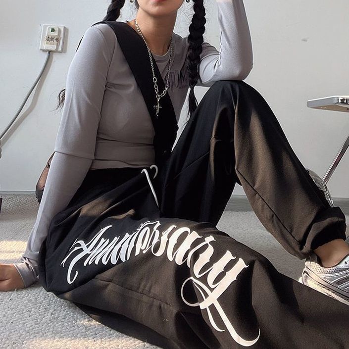 Quần Thể Thao Ống Rộng In Chữ Phong Cách Hip Hop Đường Phố Mới Cho Nữ