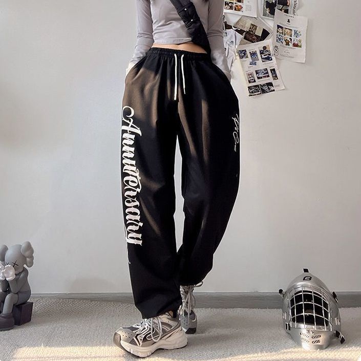 Quần Thể Thao Ống Rộng In Chữ Phong Cách Hip Hop Đường Phố Mới Cho Nữ