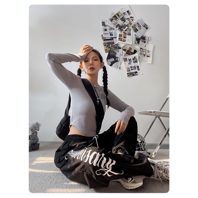 Quần Thể Thao Ống Rộng In Chữ Phong Cách Hip Hop Đường Phố Mới Cho Nữ