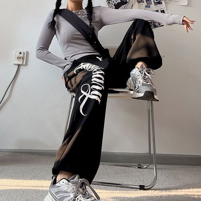 Quần Thể Thao Ống Rộng In Chữ Phong Cách Hip Hop Đường Phố Mới Cho Nữ