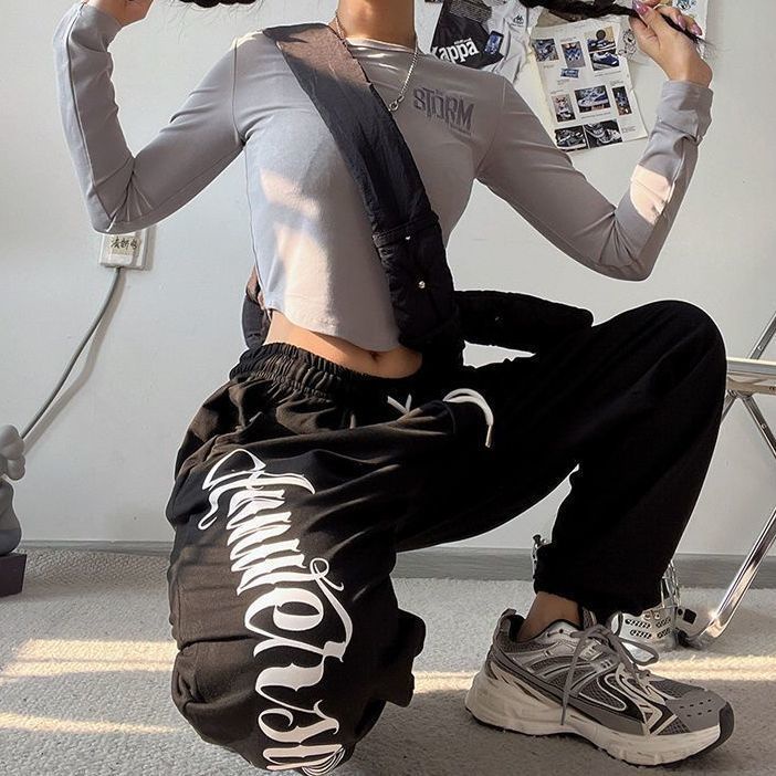 Quần Thể Thao Ống Rộng In Chữ Phong Cách Hip Hop Đường Phố Mới Cho Nữ