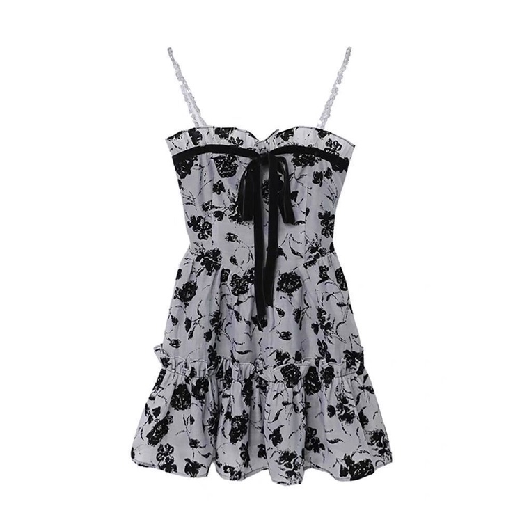 Đầm Hai Dây Dáng Ôm In Hoa Phong Cách Pháp Cao Cấp Dành Cho Bạn Nữ