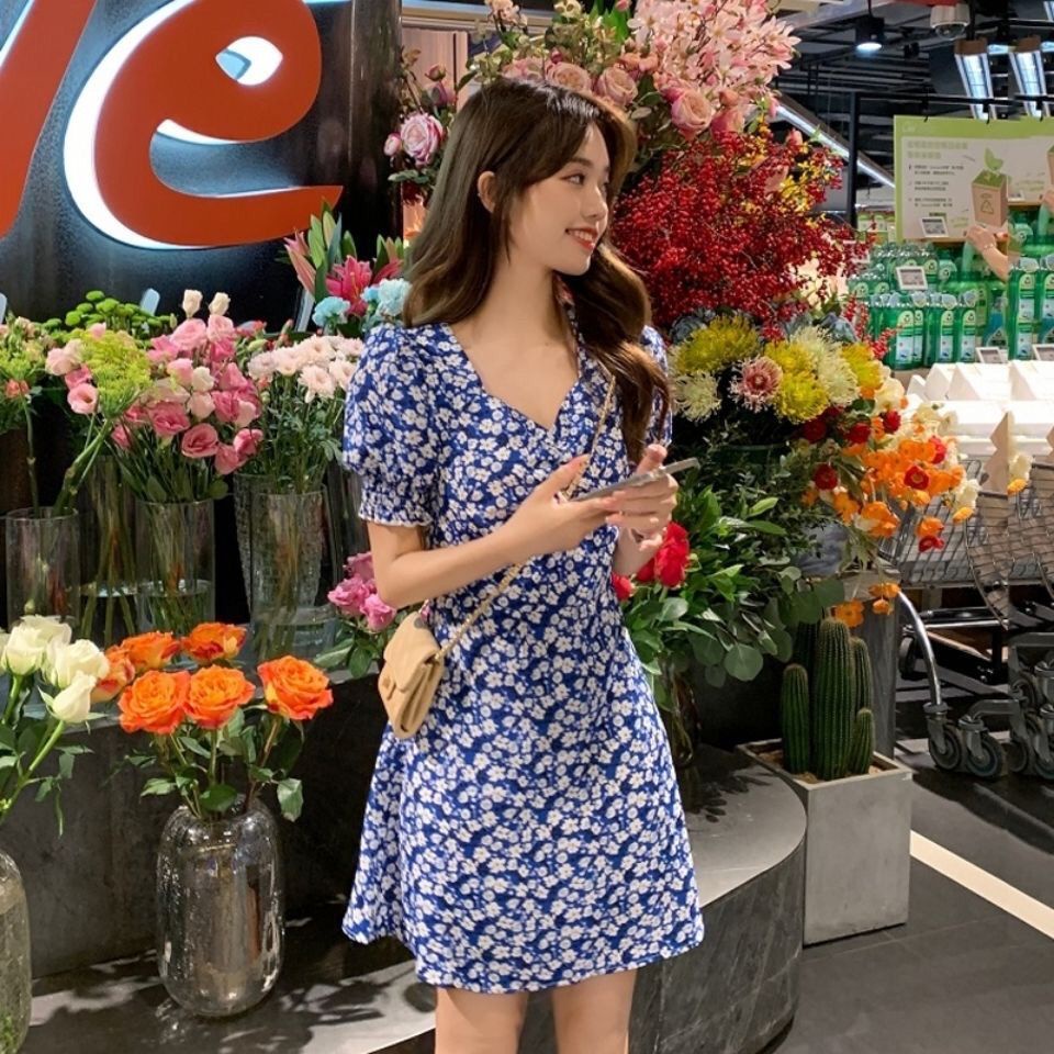 Đầm Ngắn Tay Ôm Eo In Hoa Thời Trang Mùa Hè Dành Cho Nữ