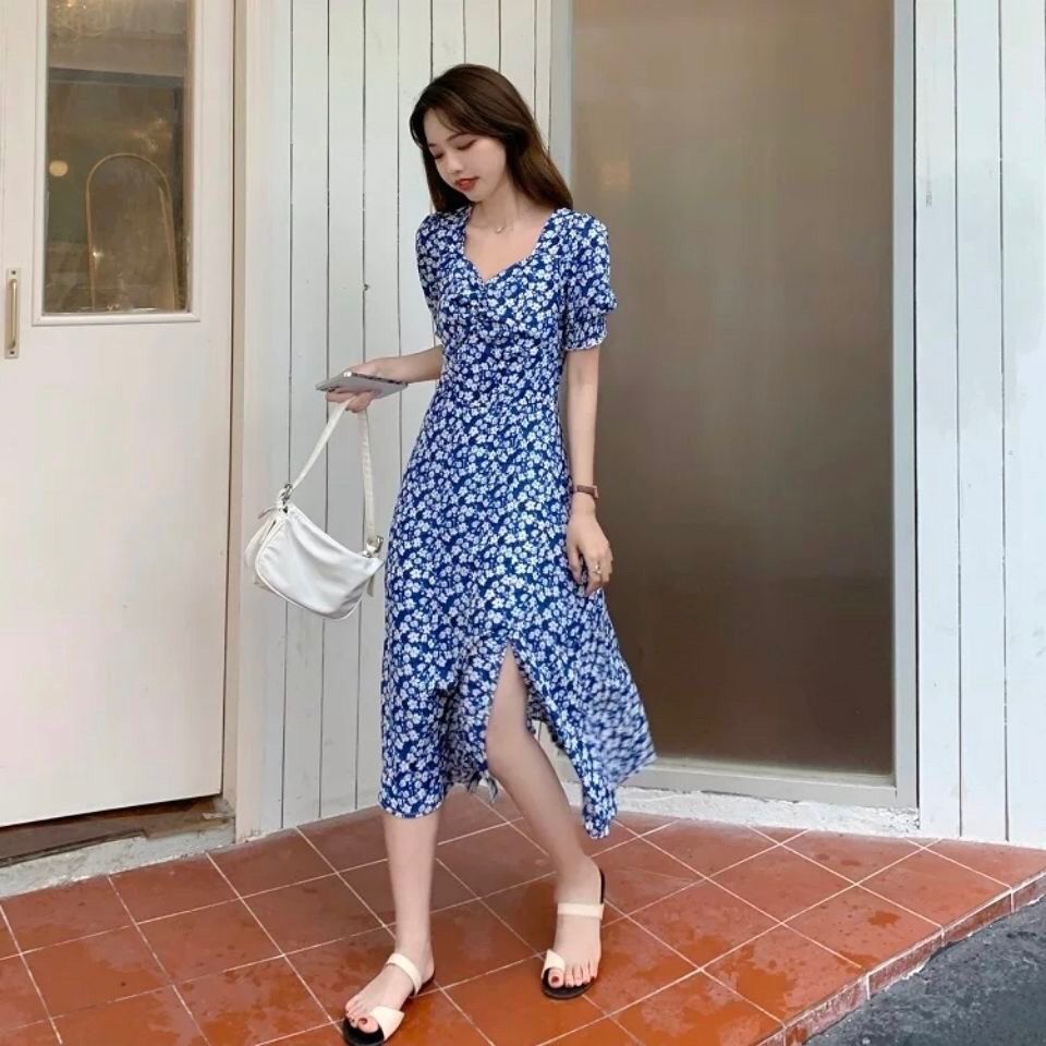 Đầm Ngắn Tay Ôm Eo In Hoa Thời Trang Mùa Hè Dành Cho Nữ