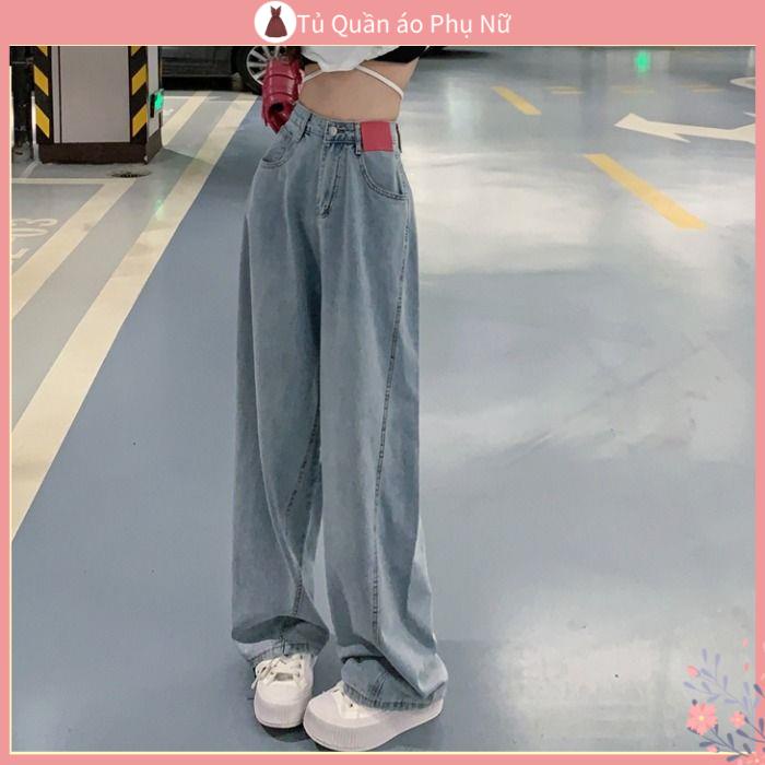 Ch t L Ng cao Số lượng B ong Rom nu Quần denim Ống Rộng Lưng cao Vừa Vặn Mùa Xuân Thu Đường Phố Cho Nữ