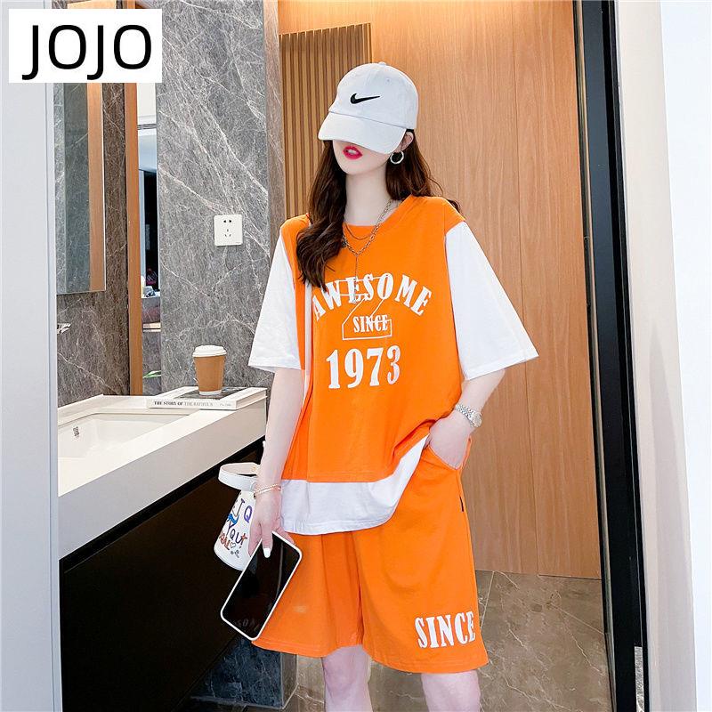 Set Áo Thun Ngắn Tay Giả Hai Lớp + Quần Short Thời Trang Thể Thao Năng Động Cho Nữ