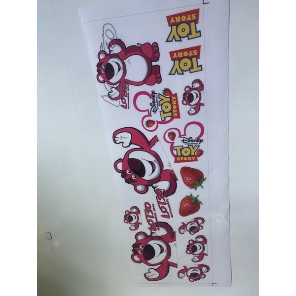 Sét logo gấu dâu lotso decal trong